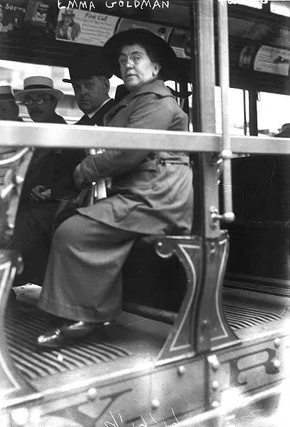 Emma Goldman on a streetcar in 1917